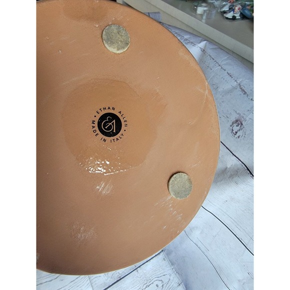 Ethan Allen Pottery Cream Colored Brown Streaks Ribbed Vase Made In Italy 12 In - Picture 6 of 7